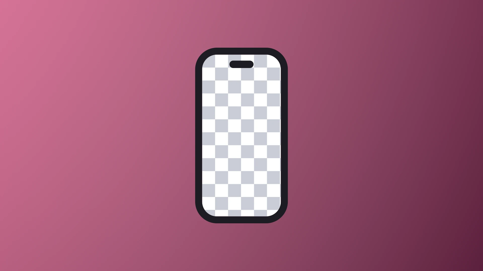 A phone bezel around a checkerboard screen, on a rose and plum gradient.